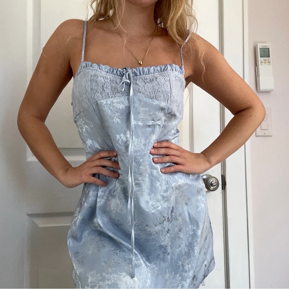 Cider Light Blue Floral Mini Dress